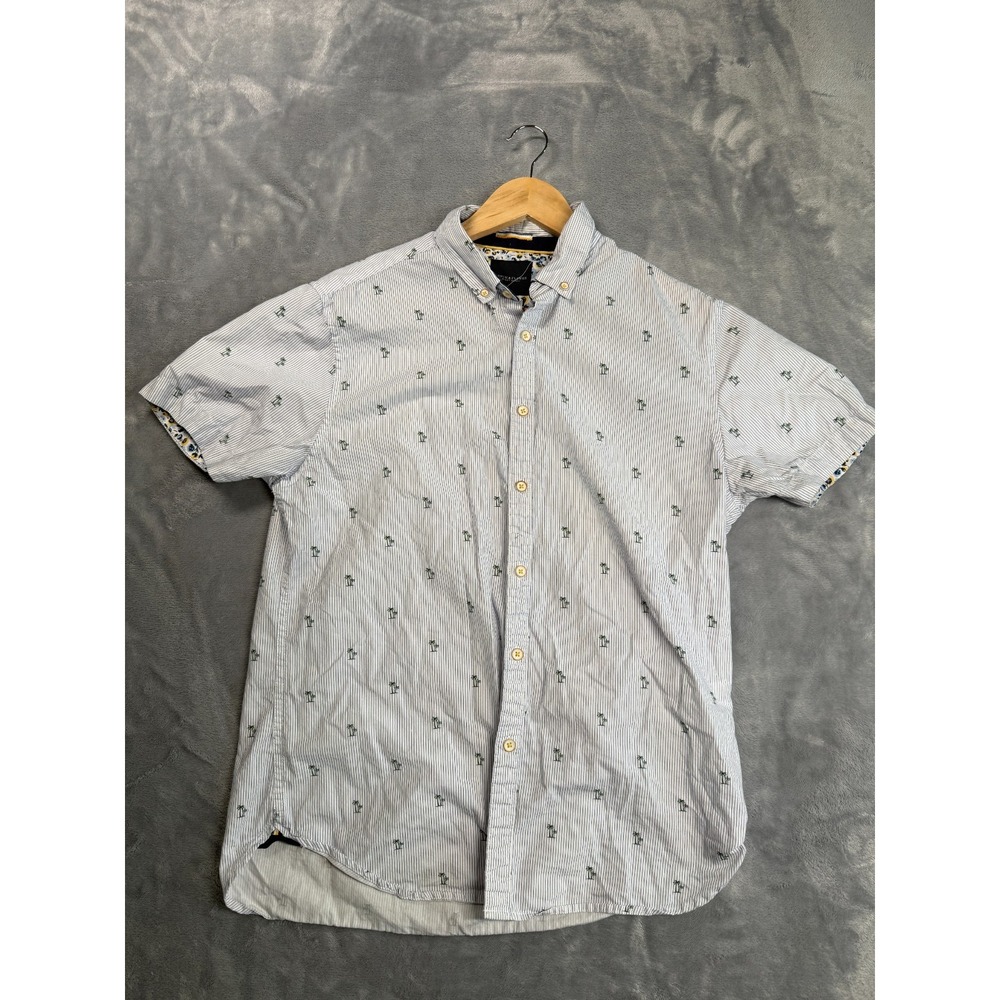 Denim & Flower By Ricky Singh Shirt Mens M White Striped Tropical Button Down
